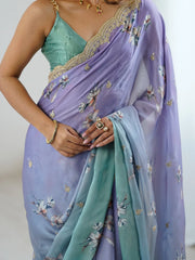 Lavendar Party Wear Chiffon Embellished Saree - The Dori Store