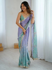 Lavendar Party Wear Chiffon Embellished Saree - The Dori Store