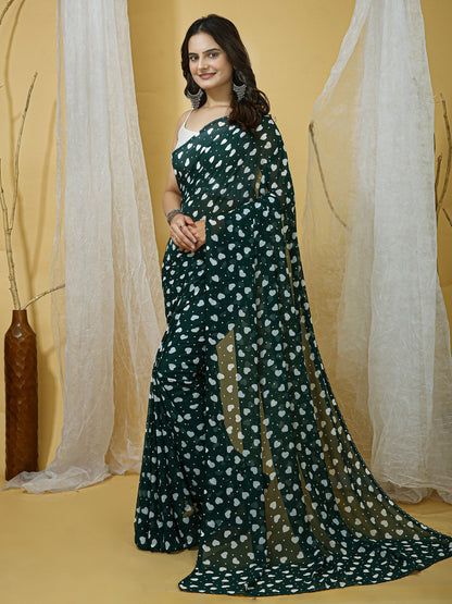 Dark Party Wear Georgette Printed Saree