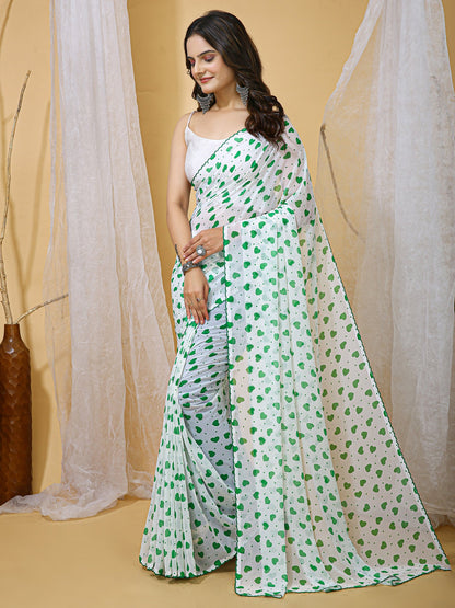 White Party Wear Georgette Printed Saree