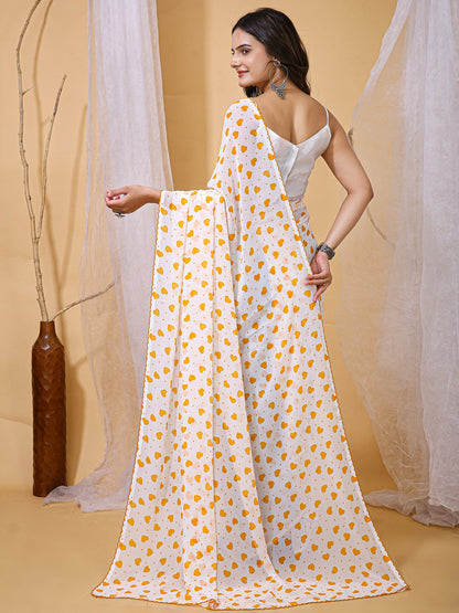 White Party Wear Georgette Printed Saree