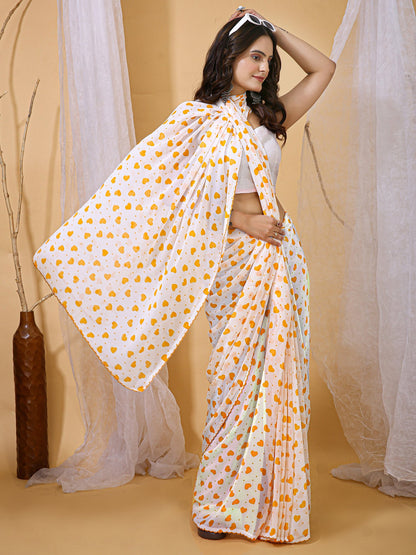 White Party Wear Georgette Printed Saree