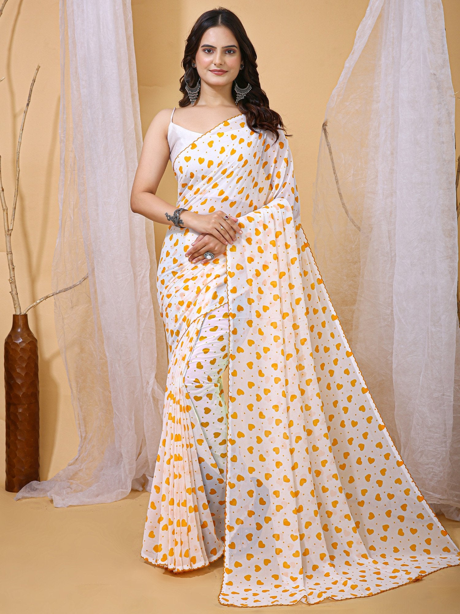 White White Party Wear Georgette Printed Saree
