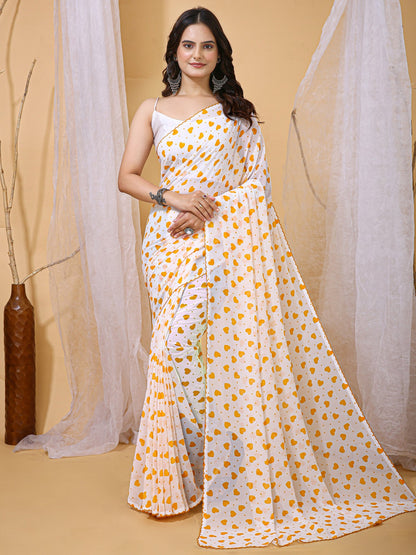 White White Party Wear Georgette Printed Saree