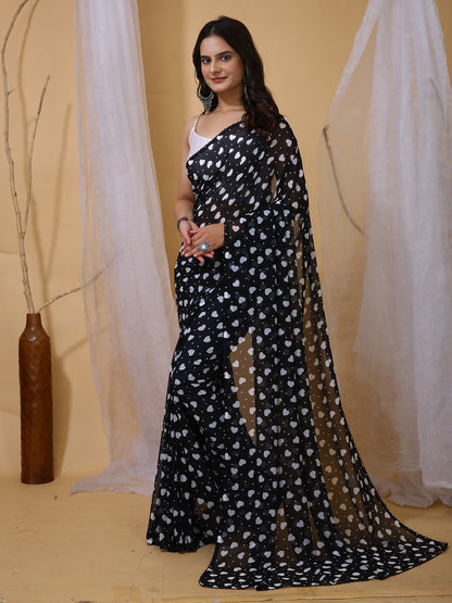 Black Party Wear Georgette Printed Saree