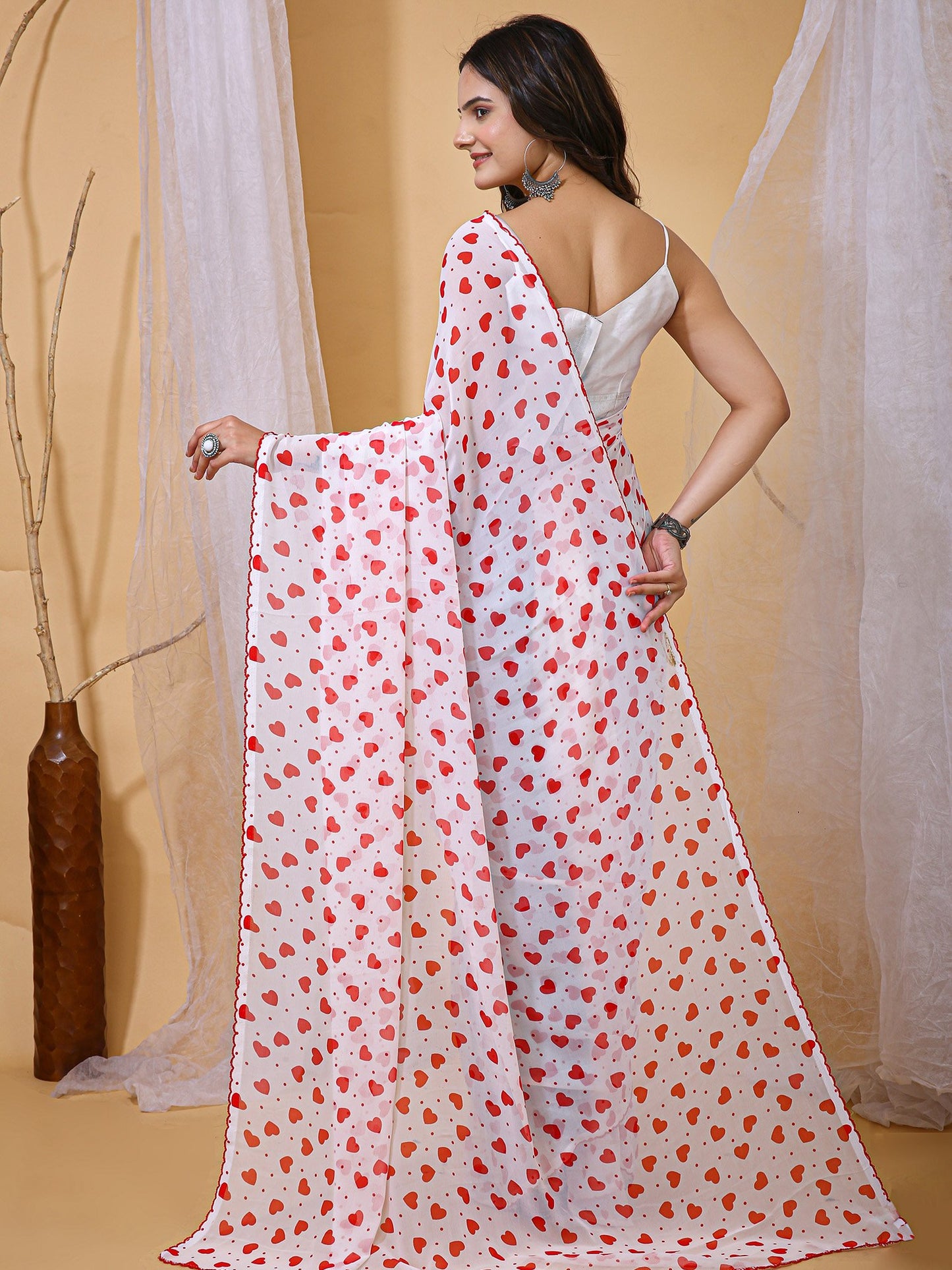 White Party Wear Georgette Printed Saree