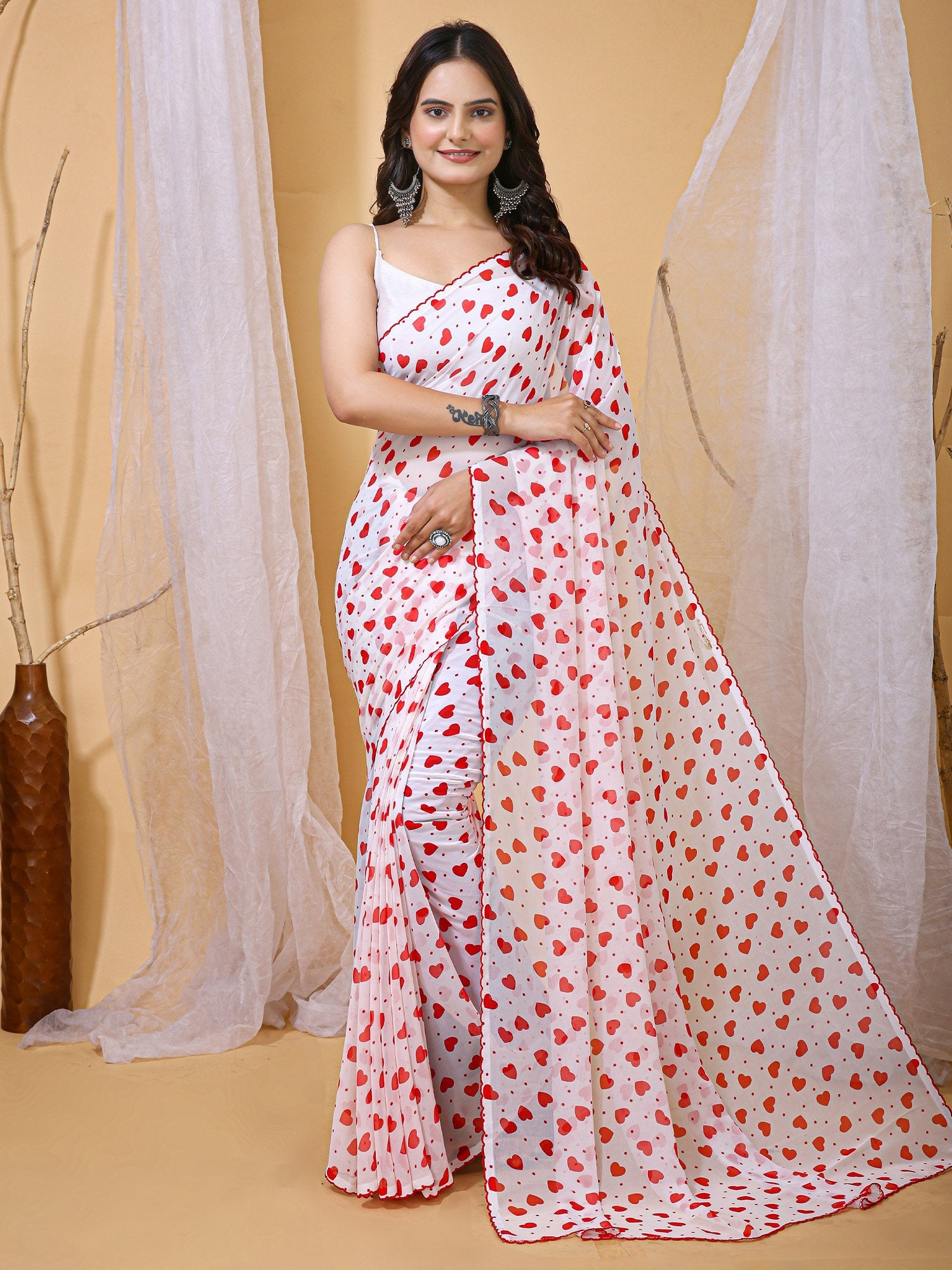 White White Party Wear Georgette Printed Saree