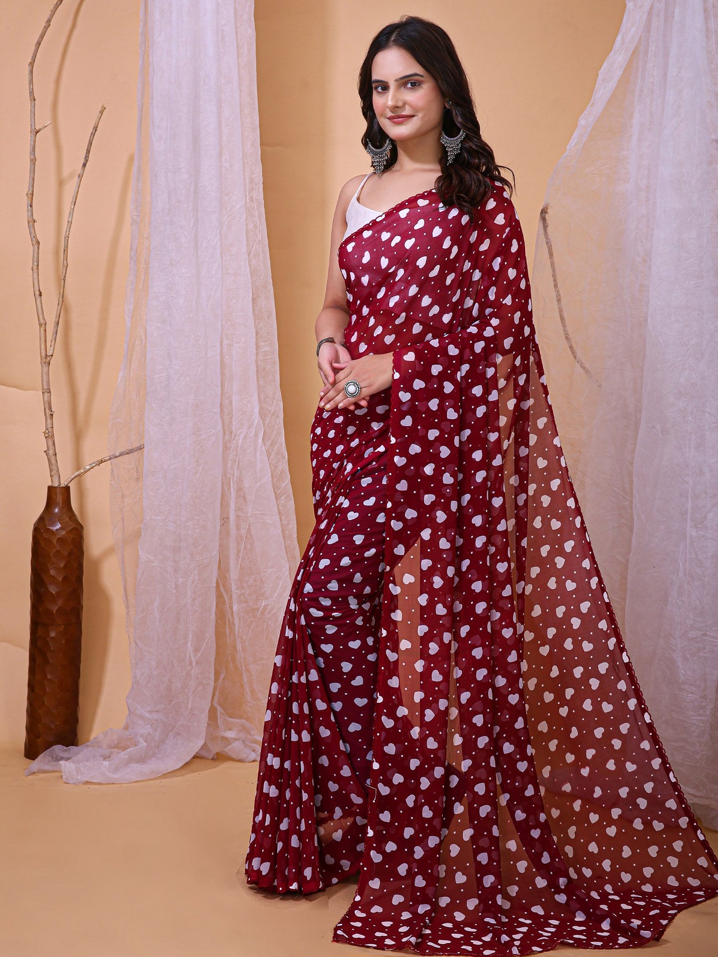 Maroon Party Wear Georgette Printed Saree