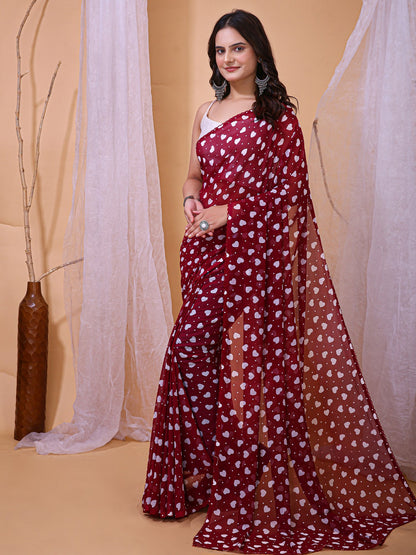 Maroon Party Wear Georgette Printed Saree