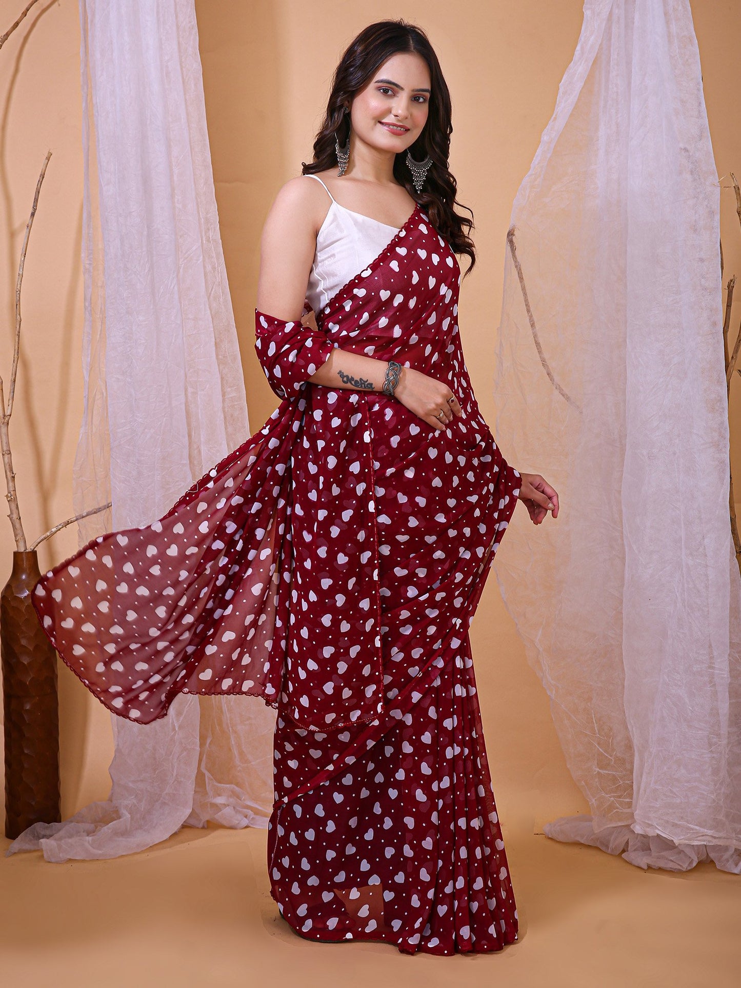 Maroon Party Wear Georgette Printed Saree