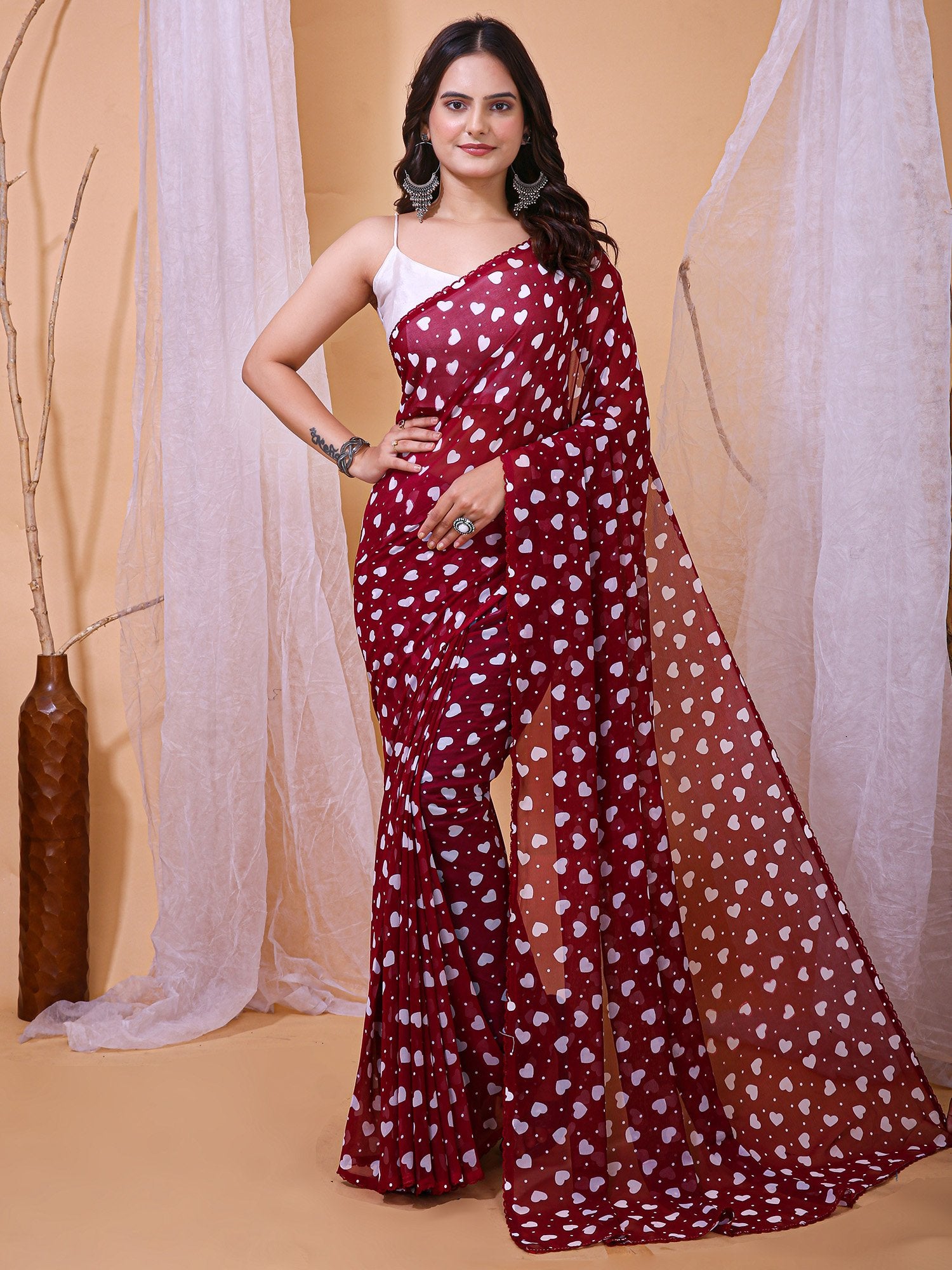 Maroon Maroon Party Wear Georgette Printed Saree