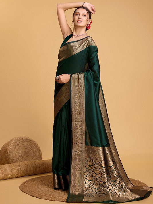 Green Green Banarasi Soft Silk Woven Saree