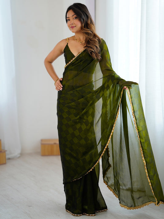 Green Green Party Wear Chiffon Embellished Saree
