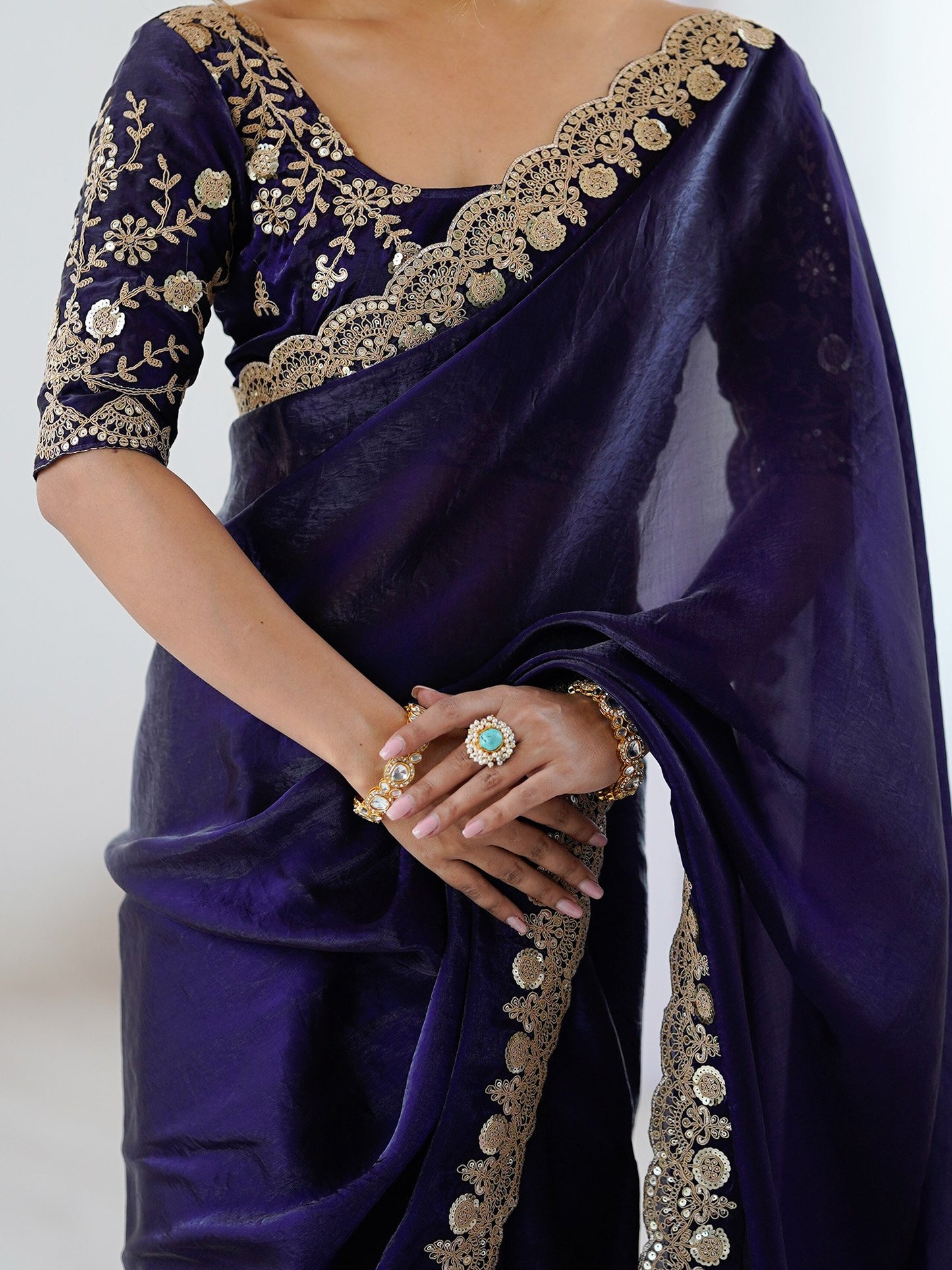 Purple Party Wear Tissue Embellished Saree