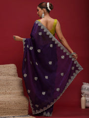 Purple Party Wear Tissue Embellished Saree