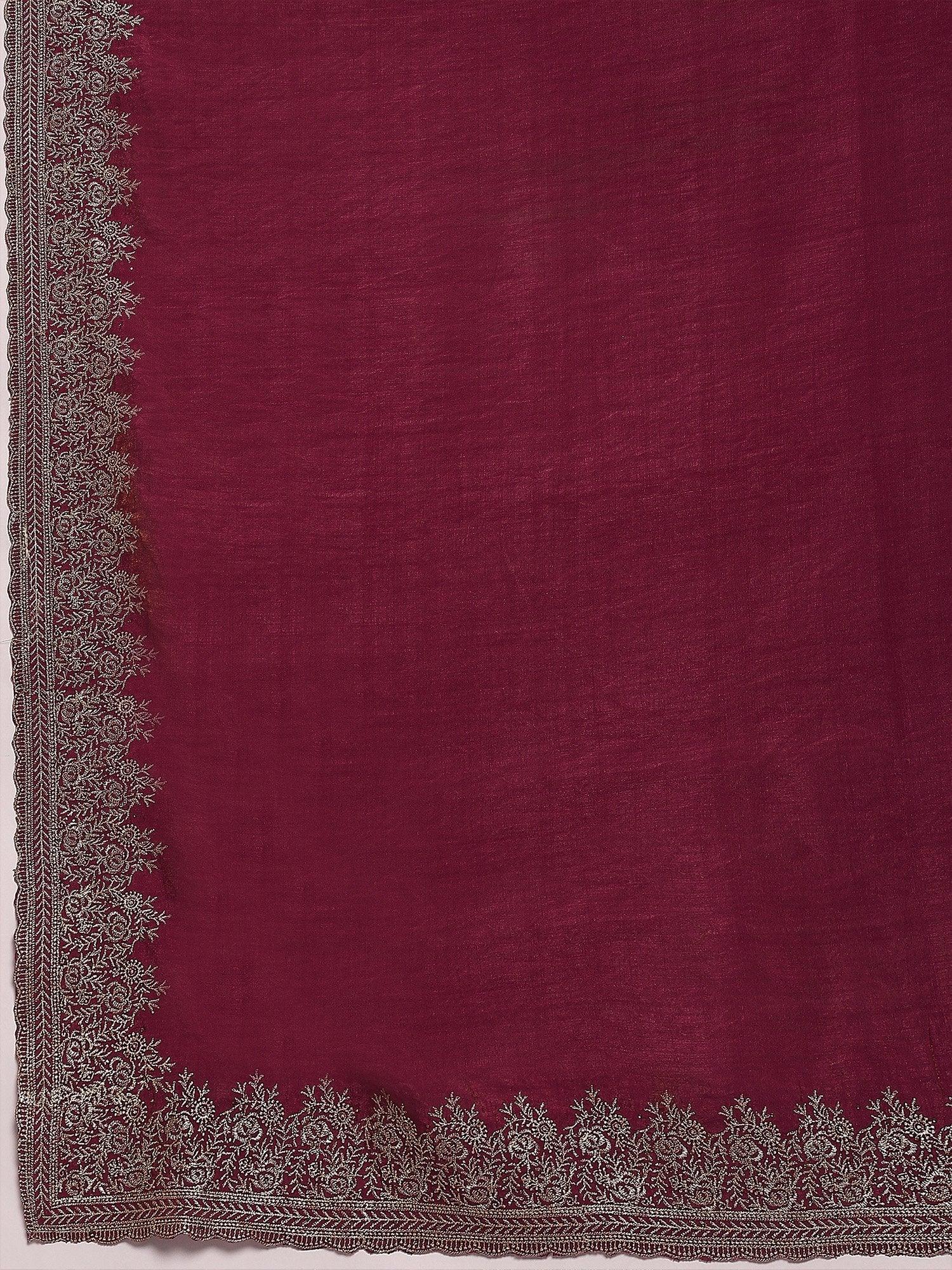 Rose Party Wear Silk Blend Embellished Saree