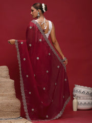 Red Party Wear Tissue Embellished Saree