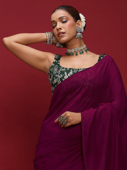 Purple Party Wear Vichitra Silk  Solid Saree