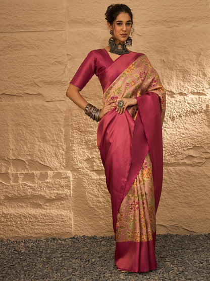Beige Banarasi Silk Blend Digital Print Saree