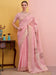 Pink Pink Block Print Linen Woven Saree