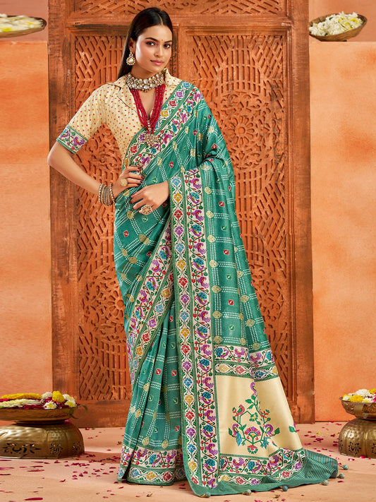 Blue Turquoise Bandhani Tussar Silk Printed Saree