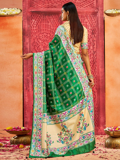 Green Bandhani Tussar Silk Printed Saree