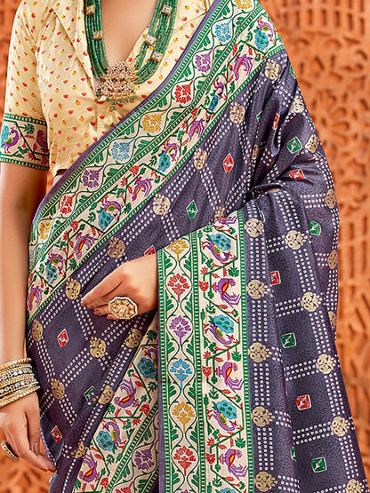 Lavendar Bandhani Tussar Silk Printed Saree