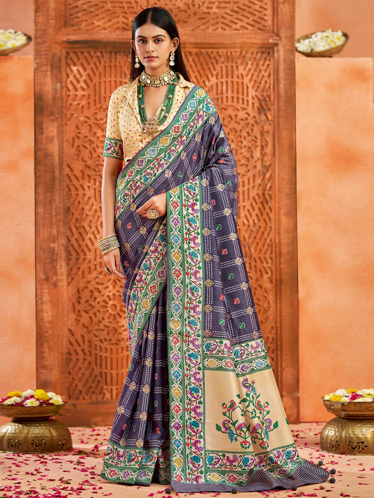 Lavender Lavendar Bandhani Tussar Silk Printed Saree