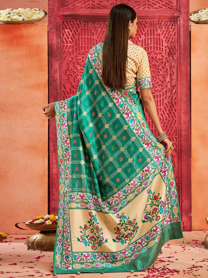 Turquoise Bandhani Tussar Silk Printed Saree
