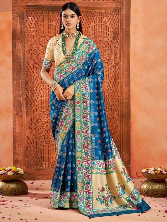 Blue Blue Bandhani Tussar Silk Printed Saree