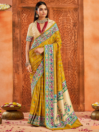 Yellow Bandhani Tussar Silk Printed Saree