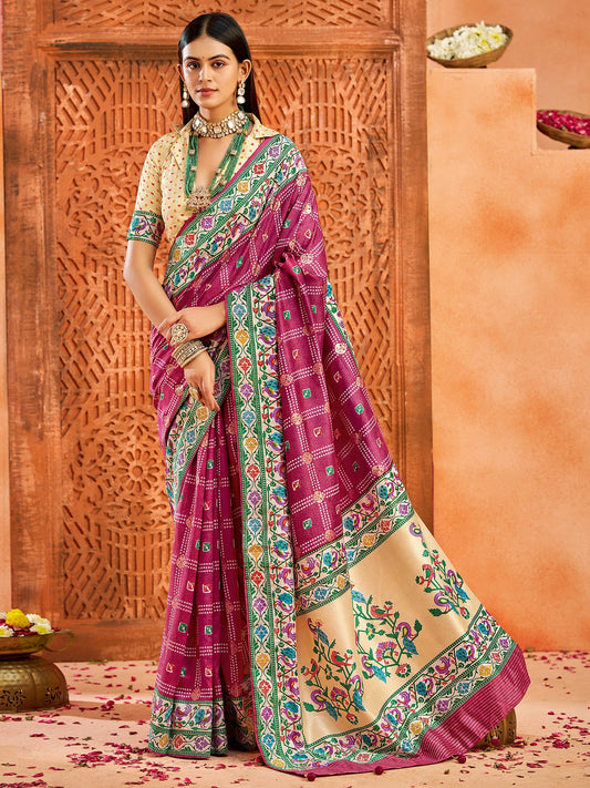 Purple Mauve Bandhani Tussar Silk Printed Saree