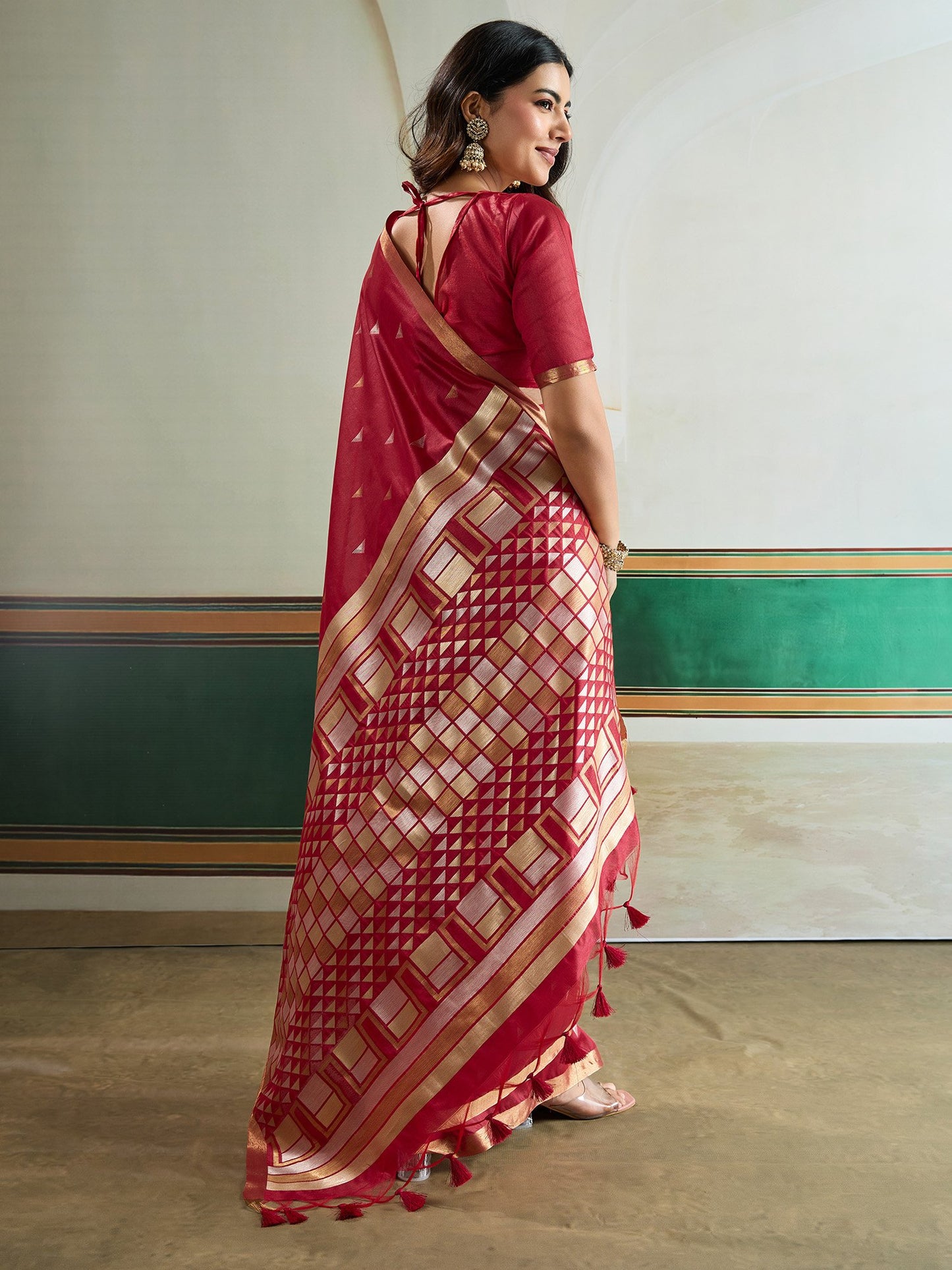 Maroon Banarasi Tussar Silk Woven Saree