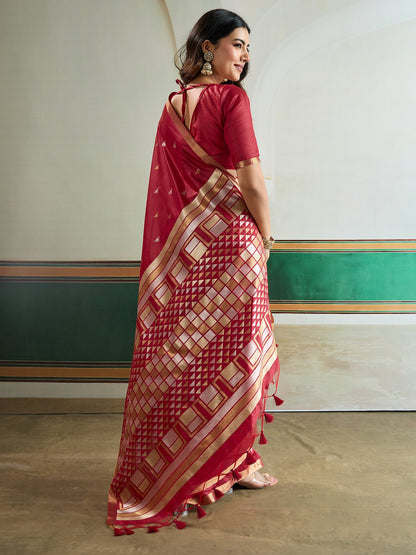 Maroon Banarasi Tussar Silk Woven Saree