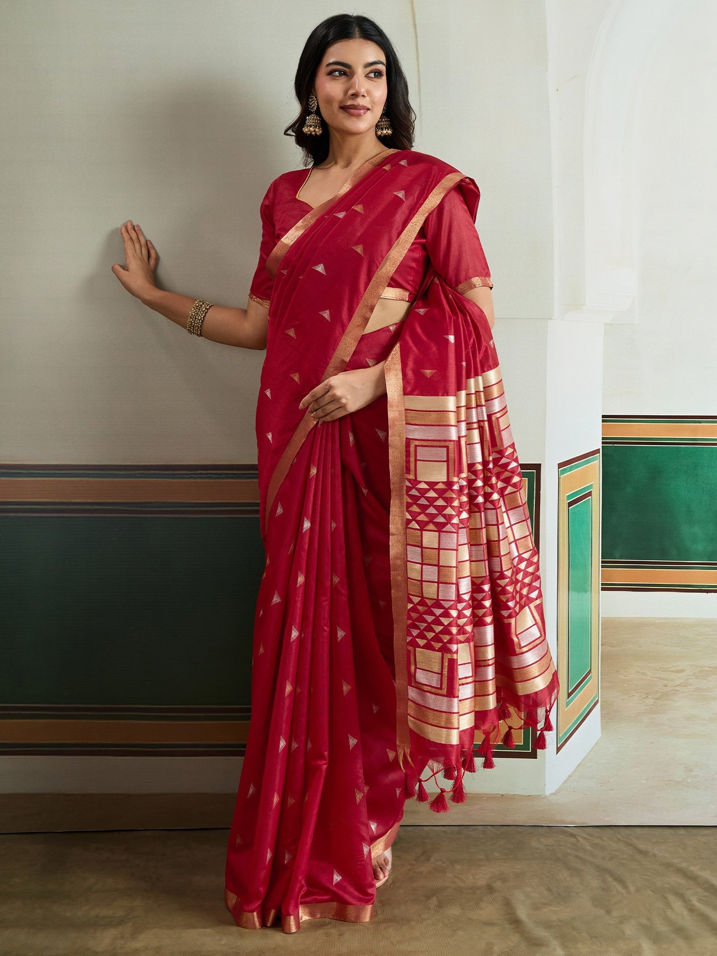 Maroon Banarasi Tussar Silk Woven Saree