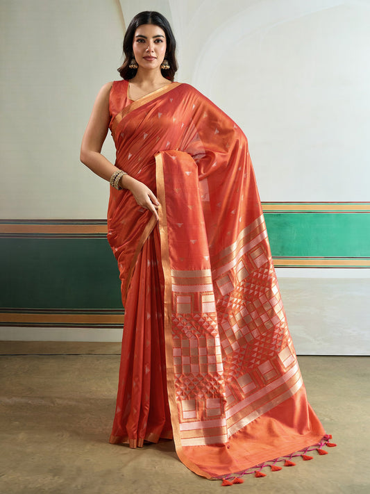 Orange Orange Banarasi Tussar Silk Woven Saree