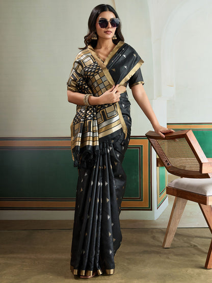 Black Banarasi Tussar Silk Woven Saree