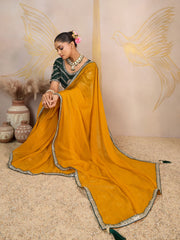 Yellow Party Wear Georgette Embellished Saree