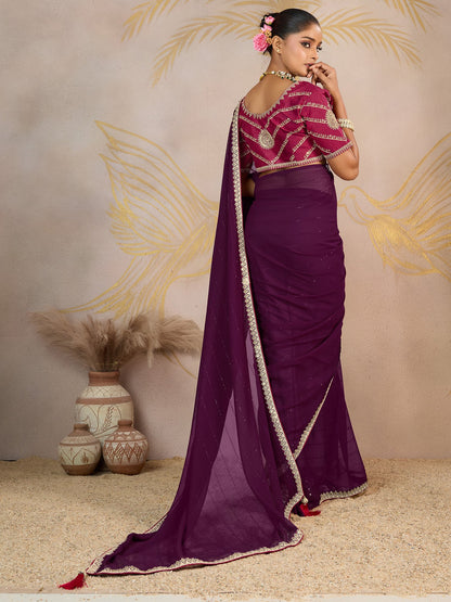 Purple Party Wear Georgette Embellished Saree