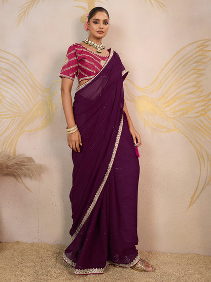 Purple Party Wear Georgette Embellished Saree
