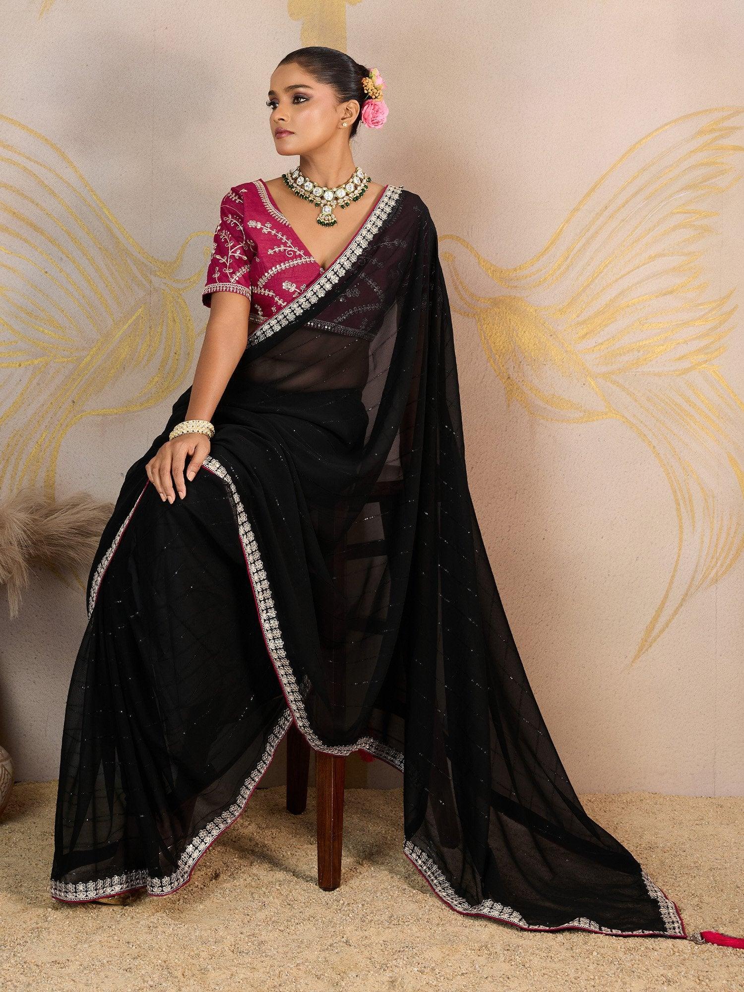 Black Party Wear Georgette Embellished Saree