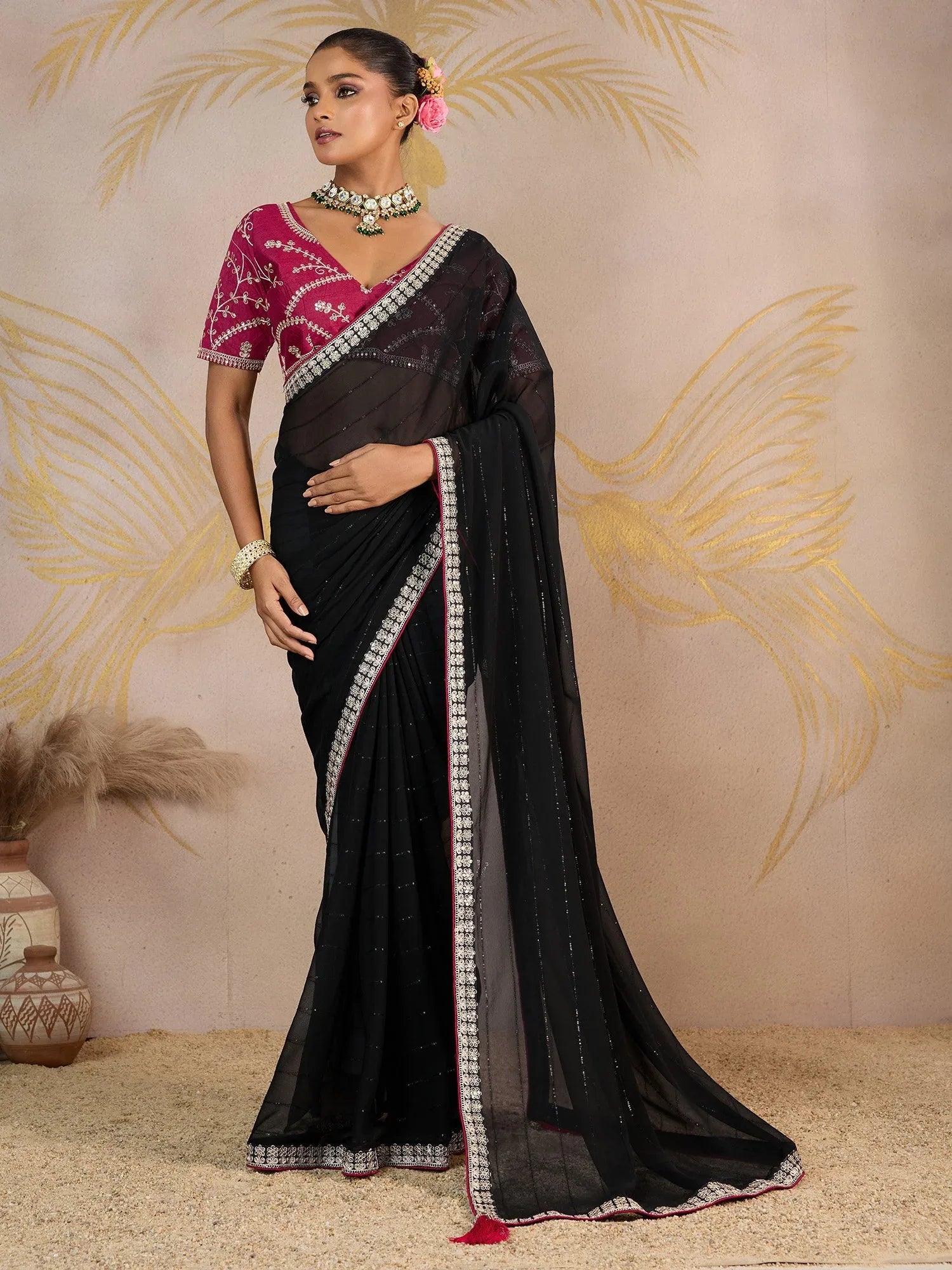 Black Party Wear Georgette Embellished Saree