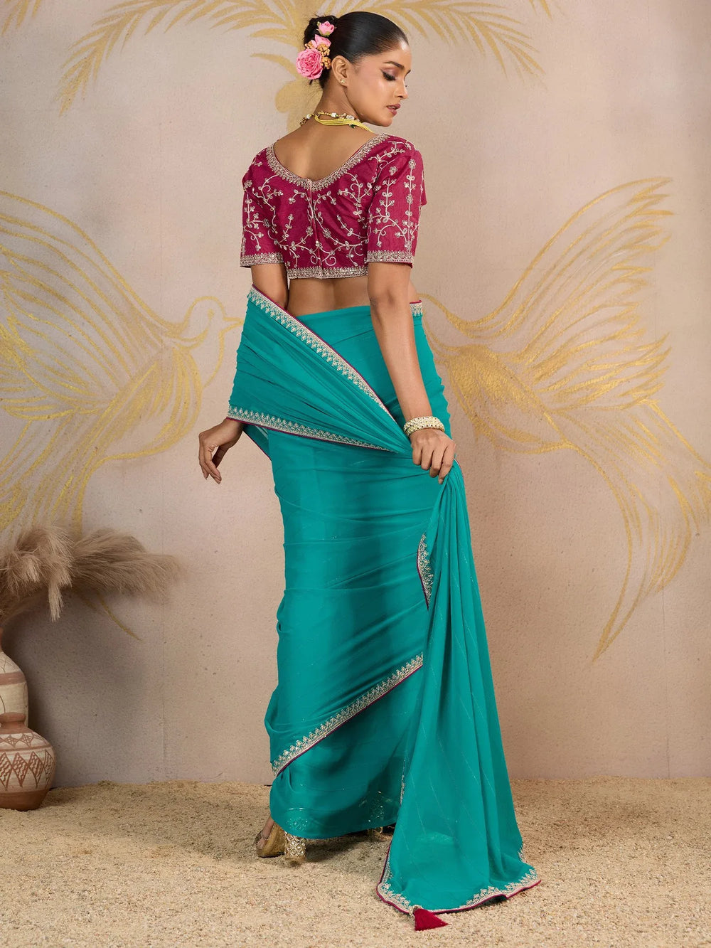 Light Party Wear Georgette Embellished Saree - The Dori Store