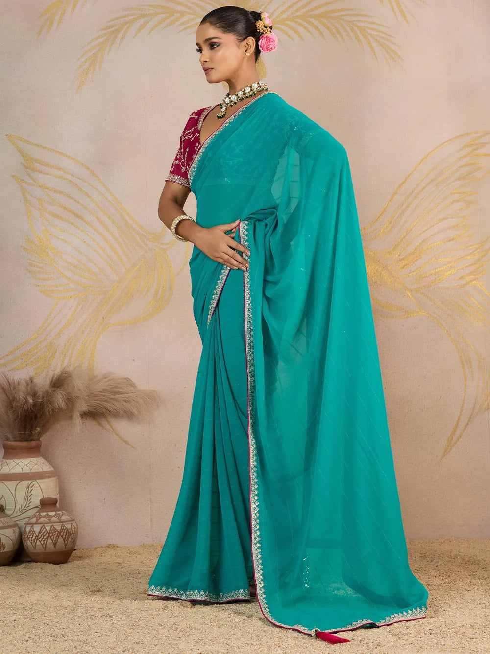 Light Party Wear Georgette Embellished Saree - The Dori Store