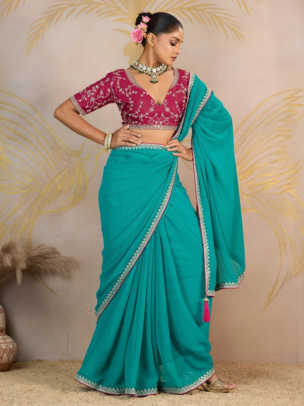 Light Party Wear Georgette Embellished Saree - The Dori Store