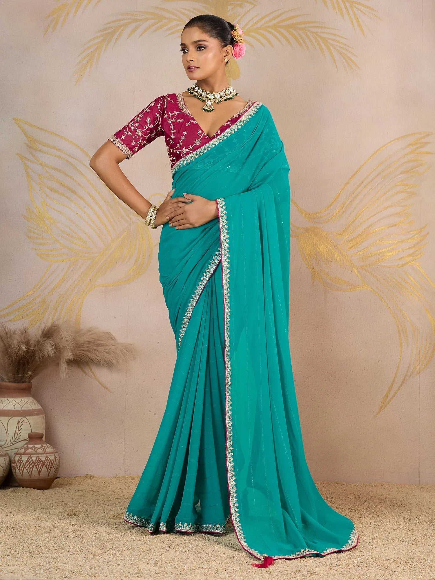 Light Party Wear Georgette Embellished Saree - The Dori Store