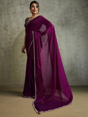 Purple Party Wear Chiffon Embellished Saree