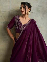 Purple Party Wear Chiffon Embellished Saree
