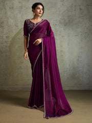 Purple Purple Party Wear Chiffon Embellished Saree