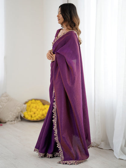 Purple Party Wear Silk Embellished Saree